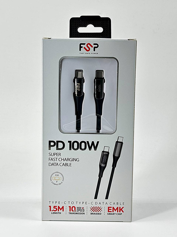 کابل شارژر سوپر فست 100 وات دوسر تایپ سی نمایشگردار FSP مدل LC-211