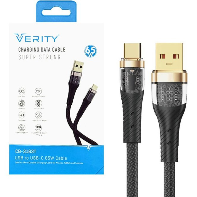 کابل شارژ تایپ سی TYPE C وریتی VERITY مدل CB 3163T متراژ 1.2 متر