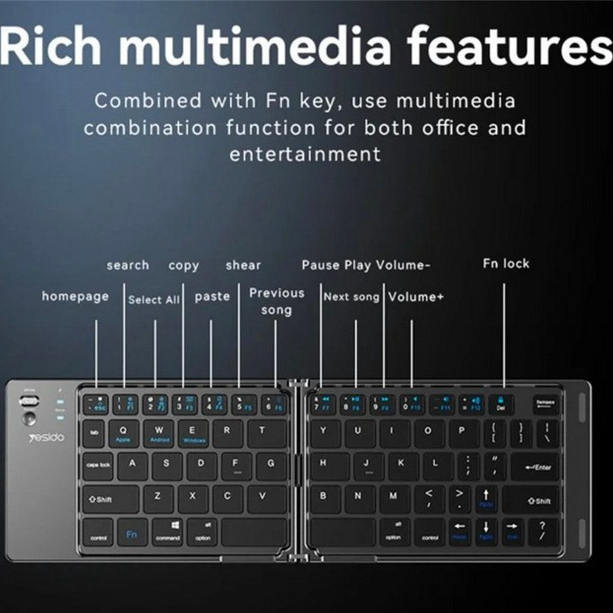 کیبورد تاشو به همراه استند -FOLDABLE KEYBOARD KB27-YESIDO